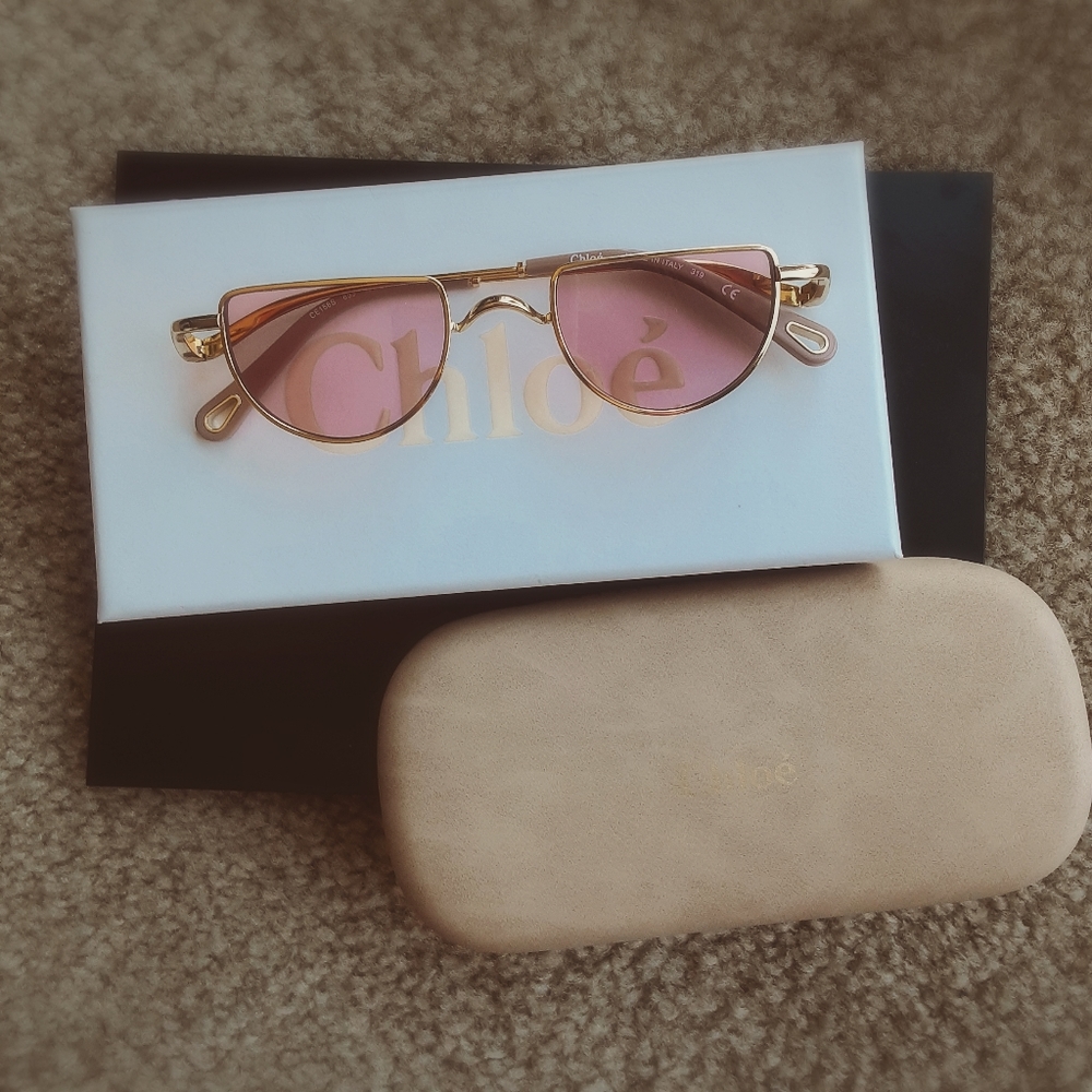 AUTHENTIC Chloé women's pink & gold cat eye wire frame sunglasses - New In Box